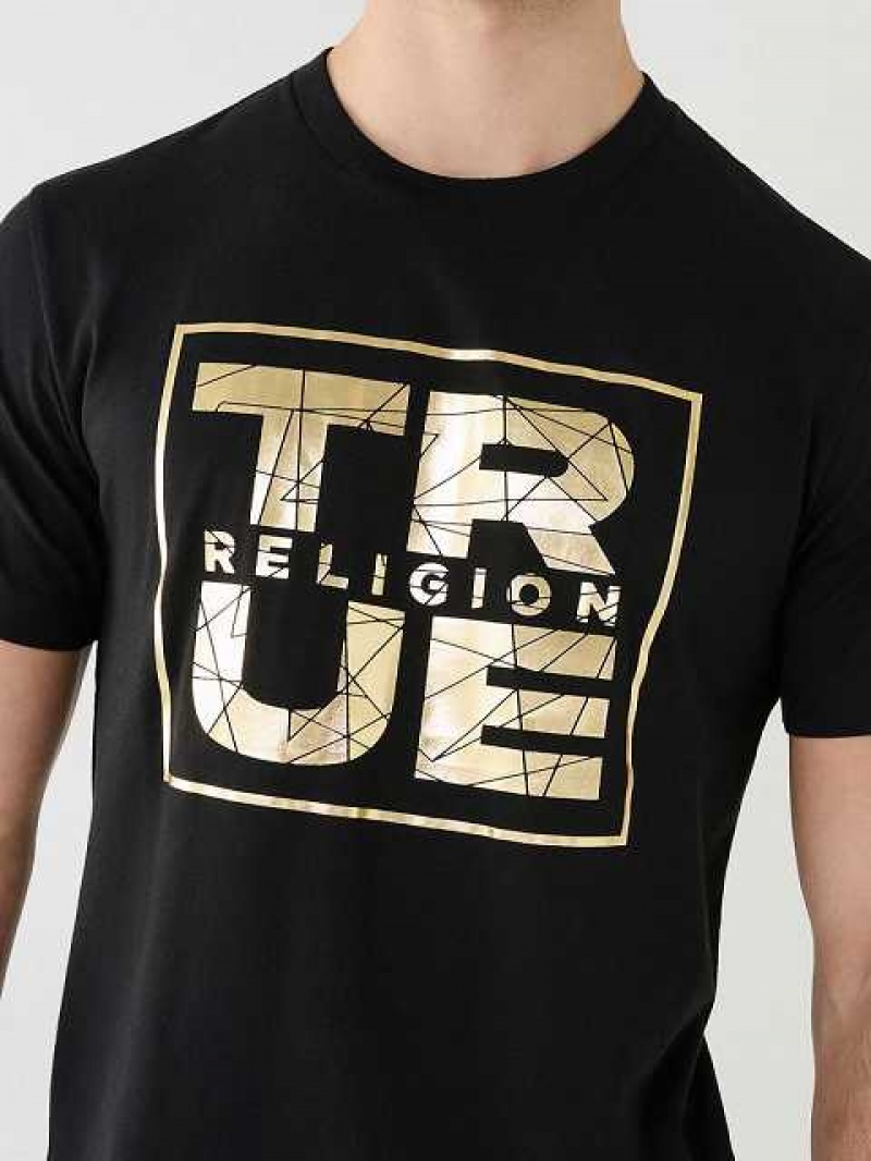 Camiseta True Religion Metallic Shattered Logo Hombre Negras | Colombia-QUBWOKZ38