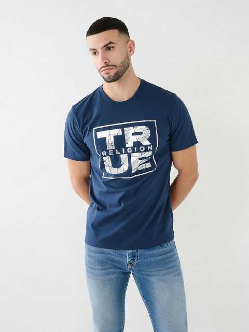 Camiseta True Religion Metallic Shattered Logo Hombre Azul Marino Azules | Colombia-AFJTNWI15