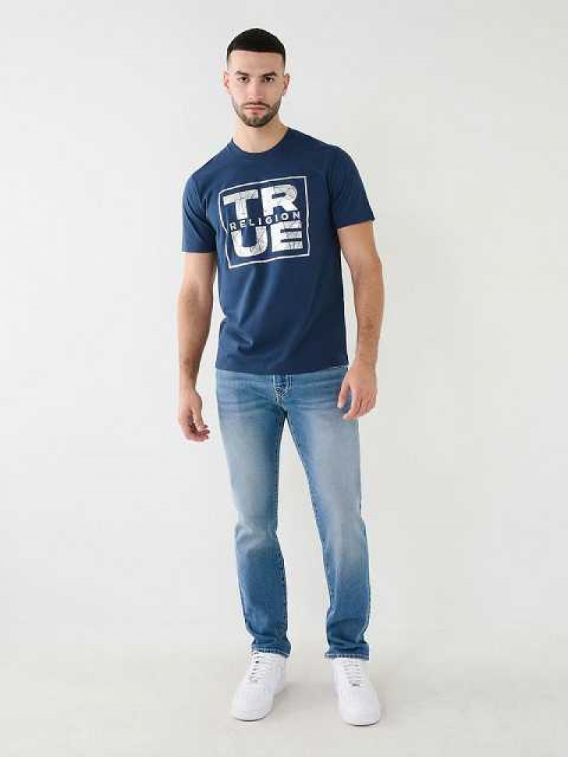 Camiseta True Religion Metallic Shattered Logo Hombre Azul Marino Azules | Colombia-AFJTNWI15