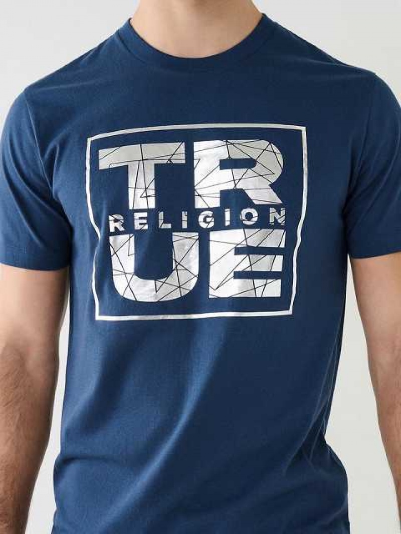 Camiseta True Religion Metallic Shattered Logo Hombre Azul Marino Azules | Colombia-AFJTNWI15