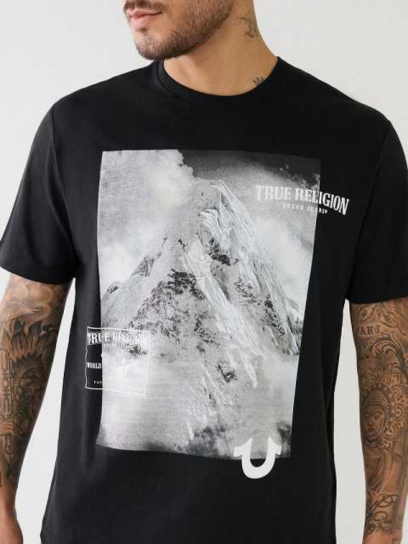 Camiseta True Religion Mountain Estampadas Relaxed Hombre Negras | Colombia-RIOFYCG84