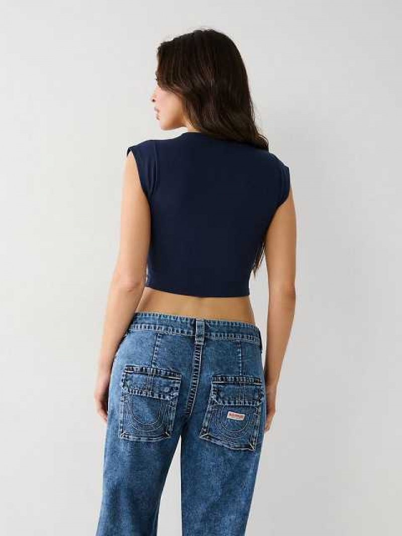 Camiseta True Religion Notch Crop Mujer Azul Marino Azules | Colombia-VXAPSLU62