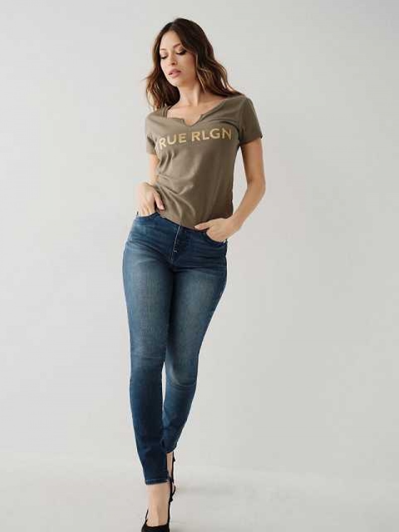 Camiseta True Religion Notch Logo Mujer Verde | Colombia-KSDNQLO95