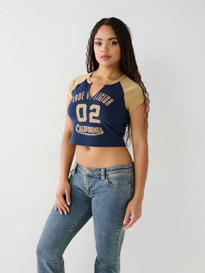 Camiseta True Religion Raglan Baby Mujer Azules Kaki | Colombia-XFZGJLI52