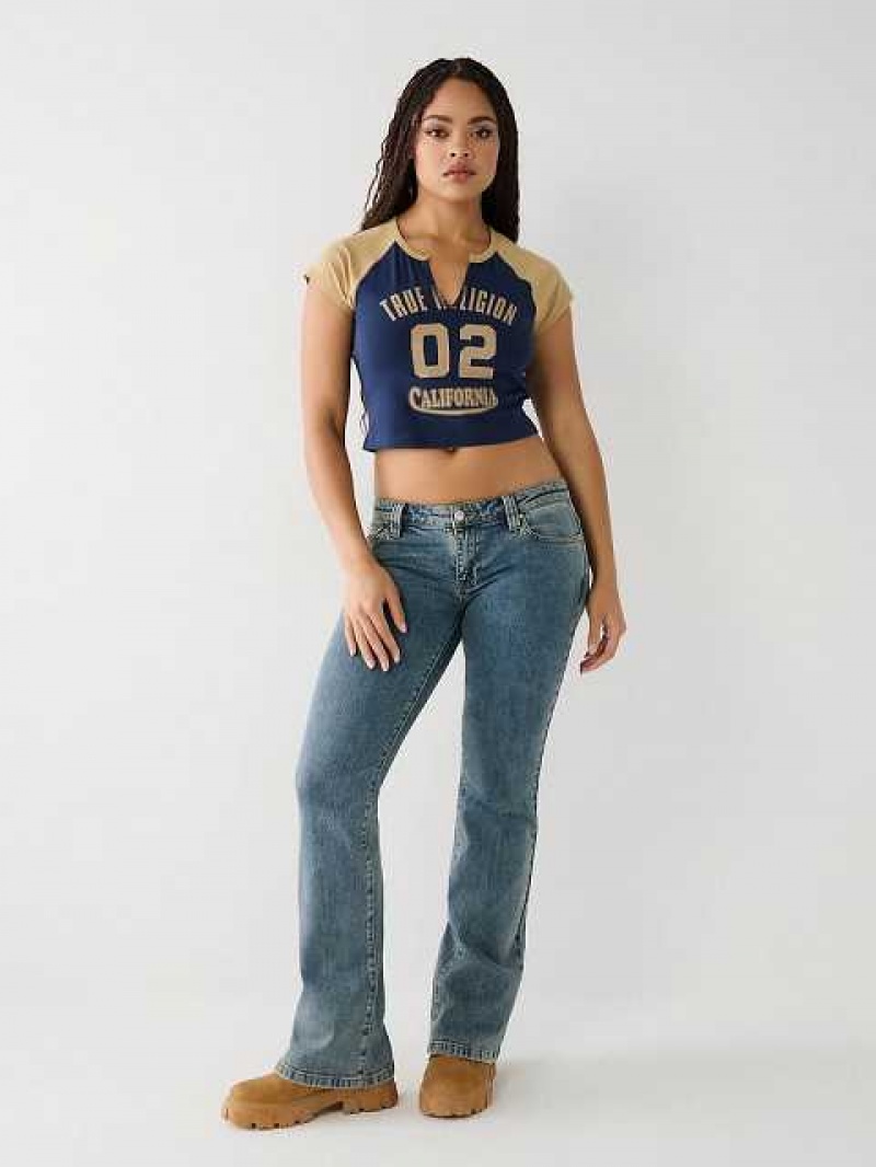 Camiseta True Religion Raglan Baby Mujer Azules Kaki | Colombia-XFZGJLI52