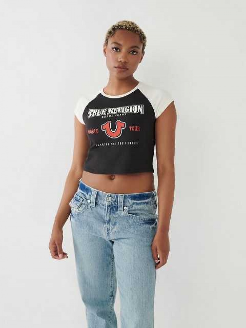 Camiseta True Religion Raglan Baby Mujer Negras Blancas | Colombia-EGFKSBD20