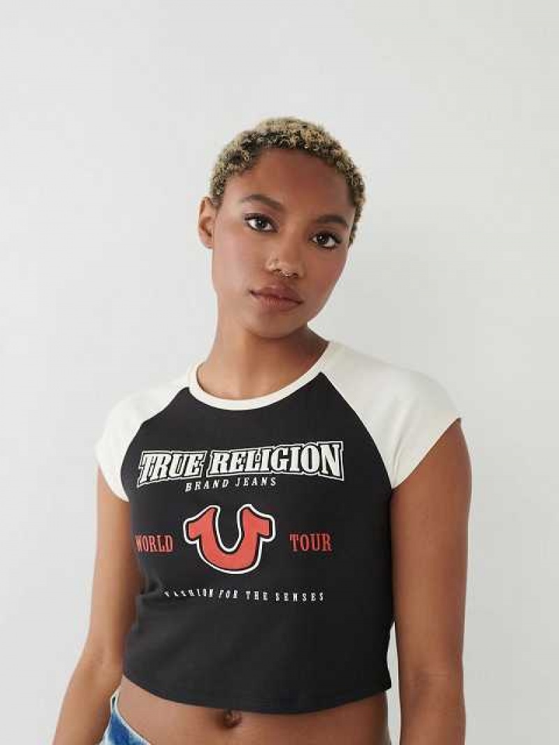 Camiseta True Religion Raglan Baby Mujer Negras Blancas | Colombia-EGFKSBD20