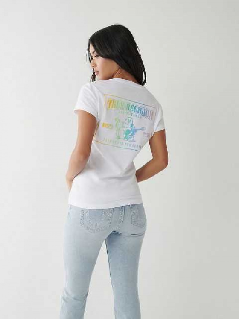 Camiseta True Religion Rainbow Logo V Mujer Blancas | Colombia-THXNJEI72