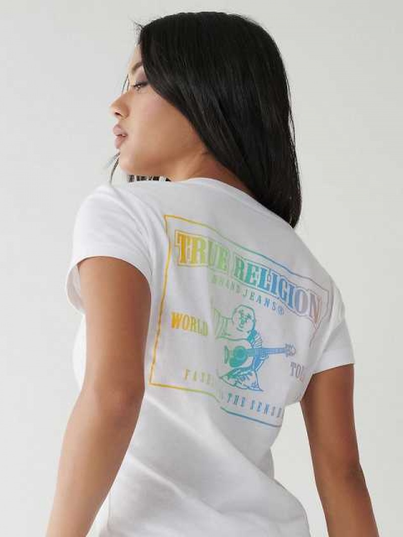 Camiseta True Religion Rainbow Logo V Mujer Blancas | Colombia-THXNJEI72