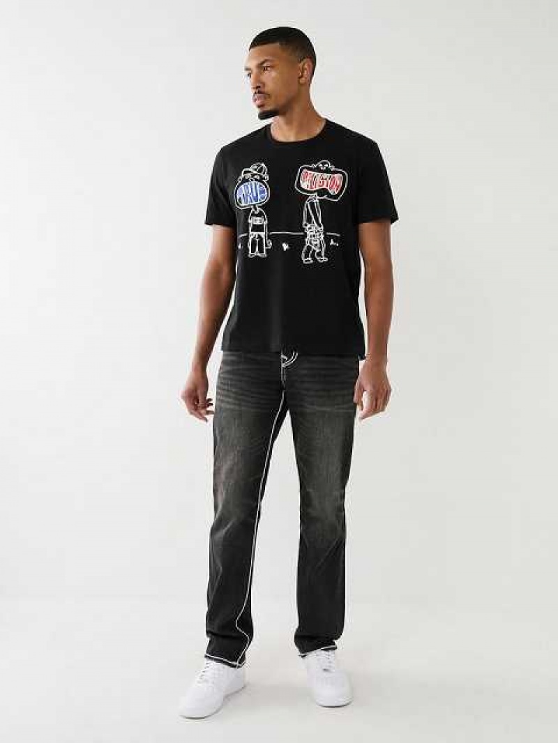 Camiseta True Religion Relaxed True Boy Hombre Negras | Colombia-RTYFKVB54