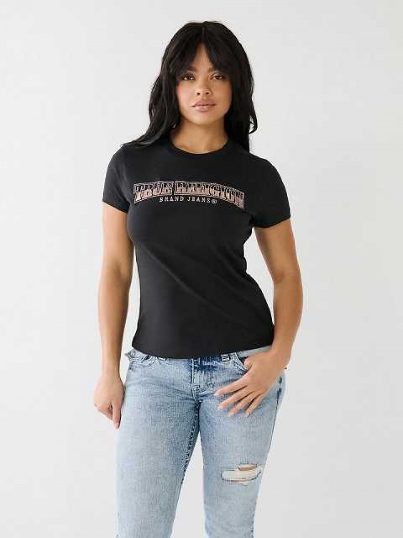 Camiseta True Religion Sequin Arched Logo Slim Mujer Negras | Colombia-ZAUOBQT17