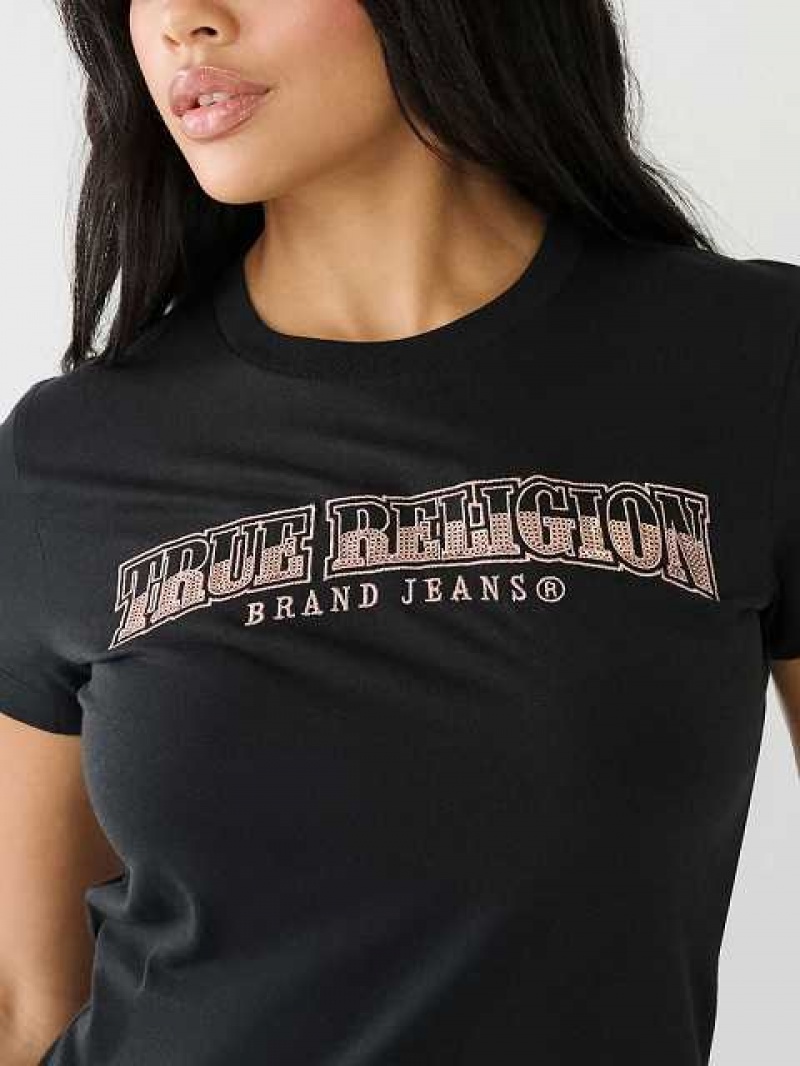 Camiseta True Religion Sequin Arched Logo Slim Mujer Negras | Colombia-ZAUOBQT17