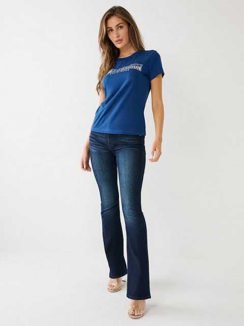 Camiseta True Religion Sequin Arched Logo Slim Mujer Azules | Colombia-KRMGXSN42