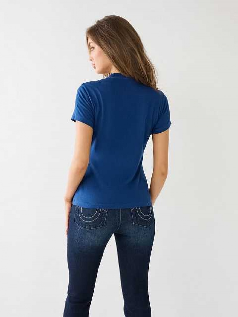 Camiseta True Religion Sequin Arched Logo Slim Mujer Azules | Colombia-KRMGXSN42