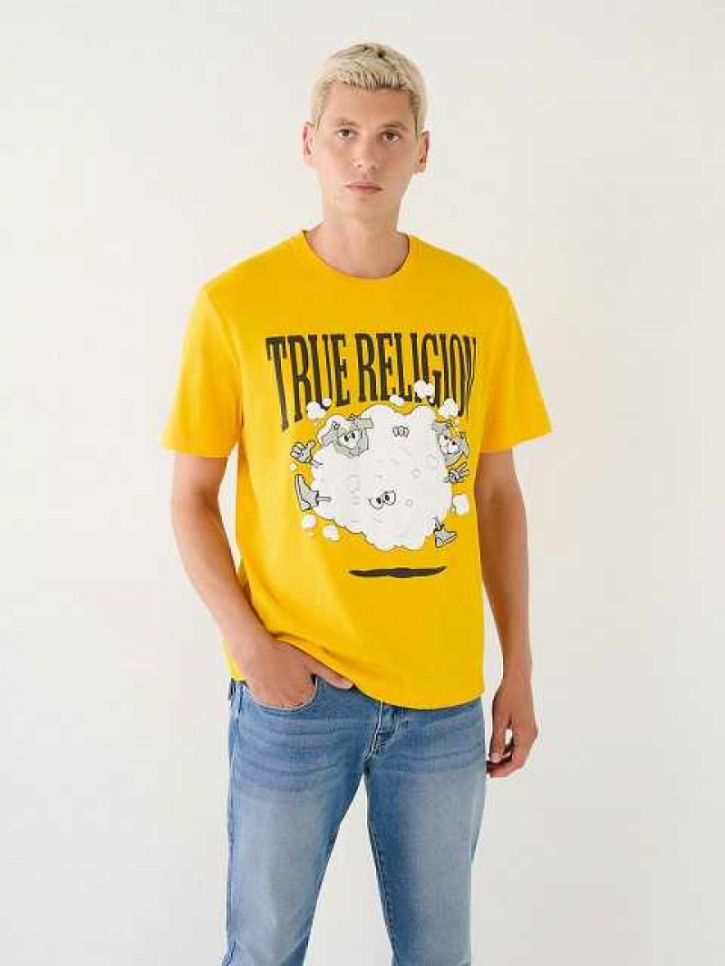 Camiseta True Religion Shoey Cloud Estampadas Relaxed Hombre Amarillo | Colombia-FUNQMAW17