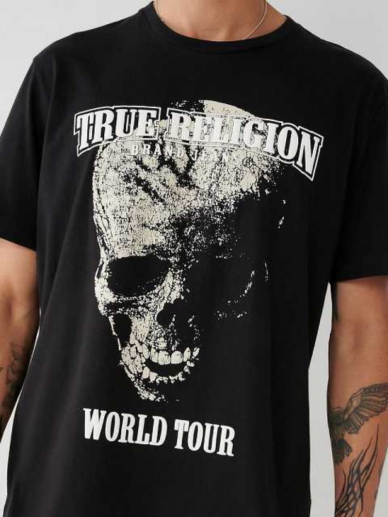 Camiseta True Religion Skull World Tour Relaxed Hombre Negras | Colombia-FYHGWPN57