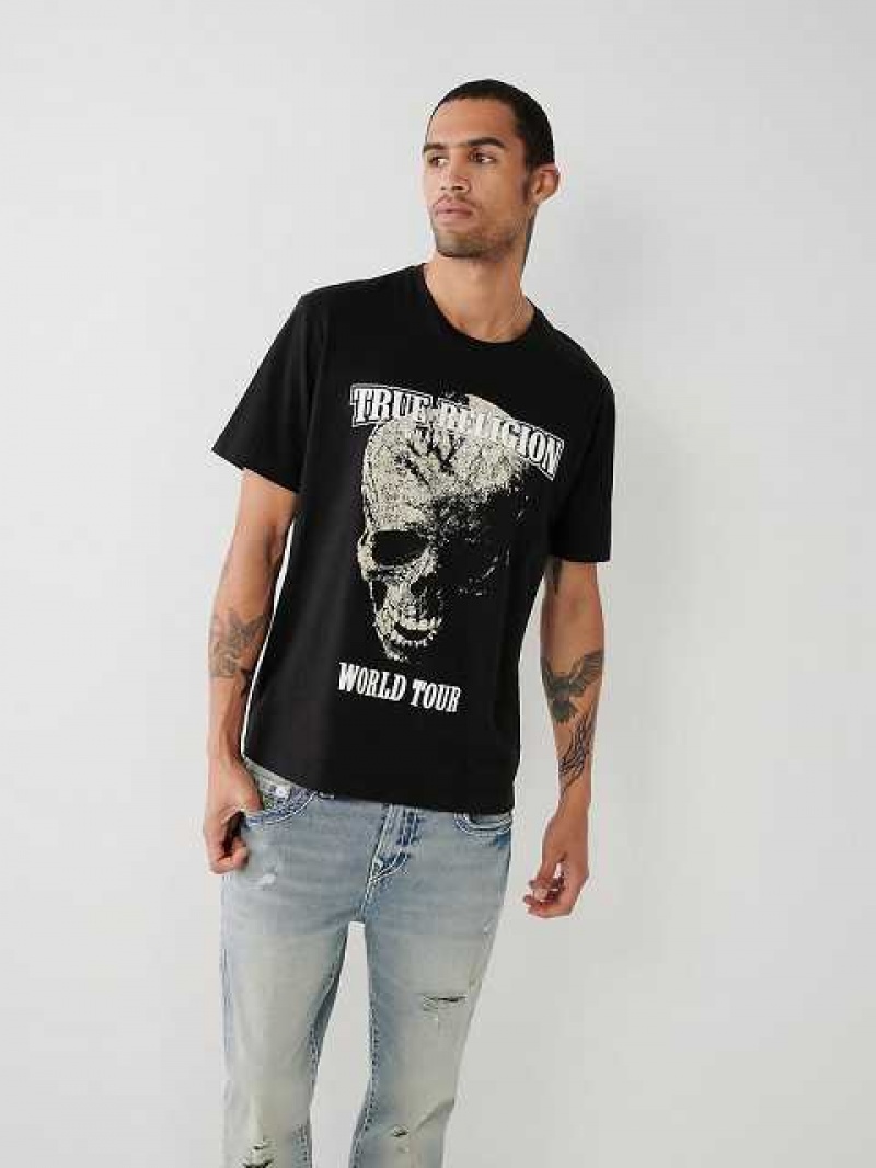 Camiseta True Religion Skull World Tour Relaxed Hombre Negras | Colombia-FYHGWPN57