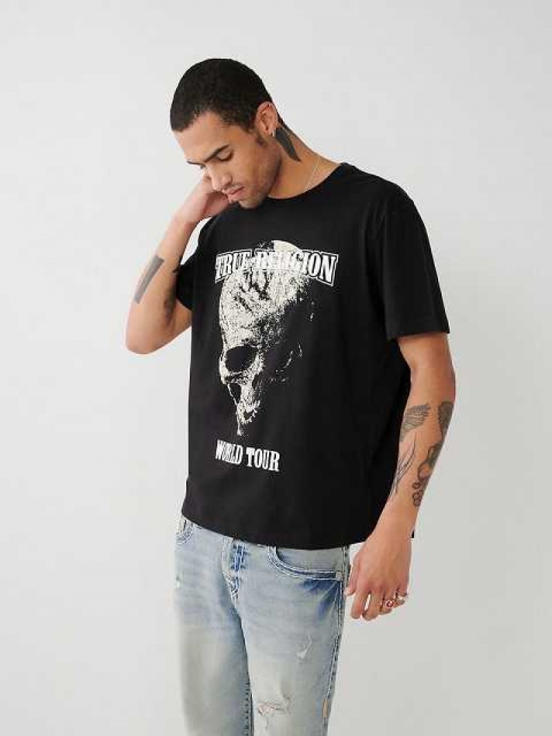 Camiseta True Religion Skull World Tour Relaxed Hombre Negras | Colombia-FYHGWPN57