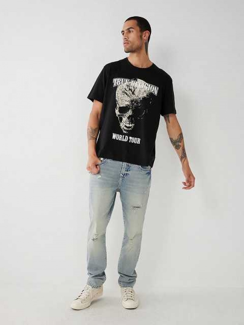 Camiseta True Religion Skull World Tour Relaxed Hombre Negras | Colombia-FYHGWPN57