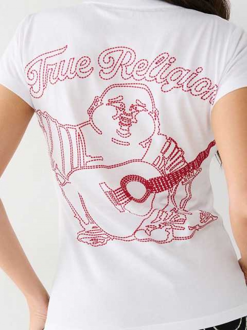 Camiseta True Religion Stitch Buddha V Mujer Blancas | Colombia-VDYRABI19