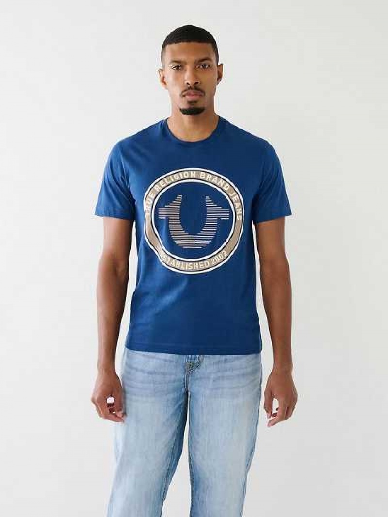 Camiseta True Religion Strike Horseshoe Logo Hombre Azules | Colombia-SUZVDGK28