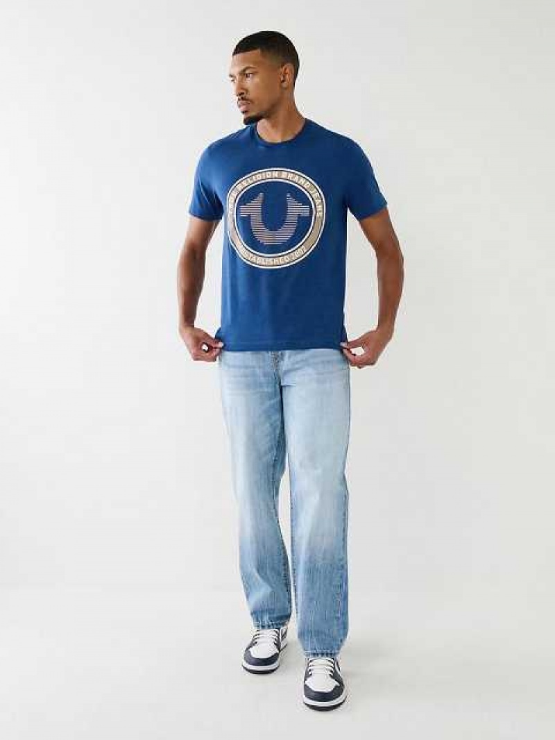 Camiseta True Religion Strike Horseshoe Logo Hombre Azules | Colombia-SUZVDGK28