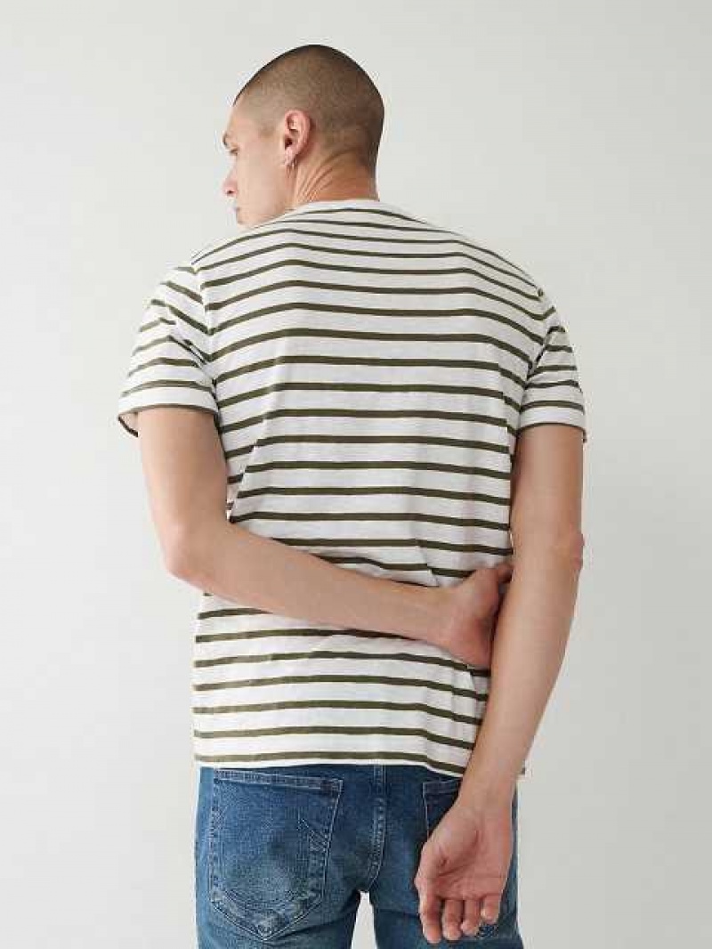 Camiseta True Religion Stripe Logo Hombre Blancas | Colombia-LBVMDWC45