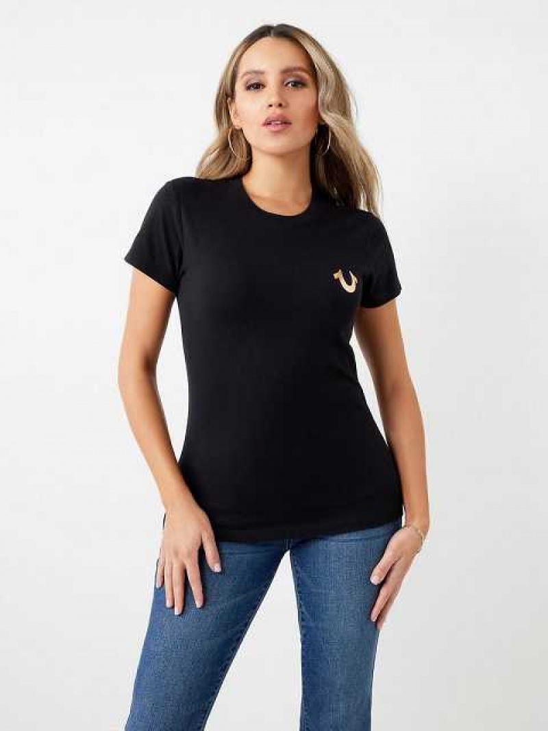 Camiseta True Religion Stud Location Estampadas Mujer Negras | Colombia-ORZEKGP52