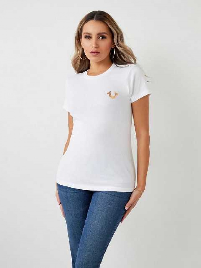 Camiseta True Religion Stud Location Estampadas Mujer Blancas | Colombia-FYHBUIX73