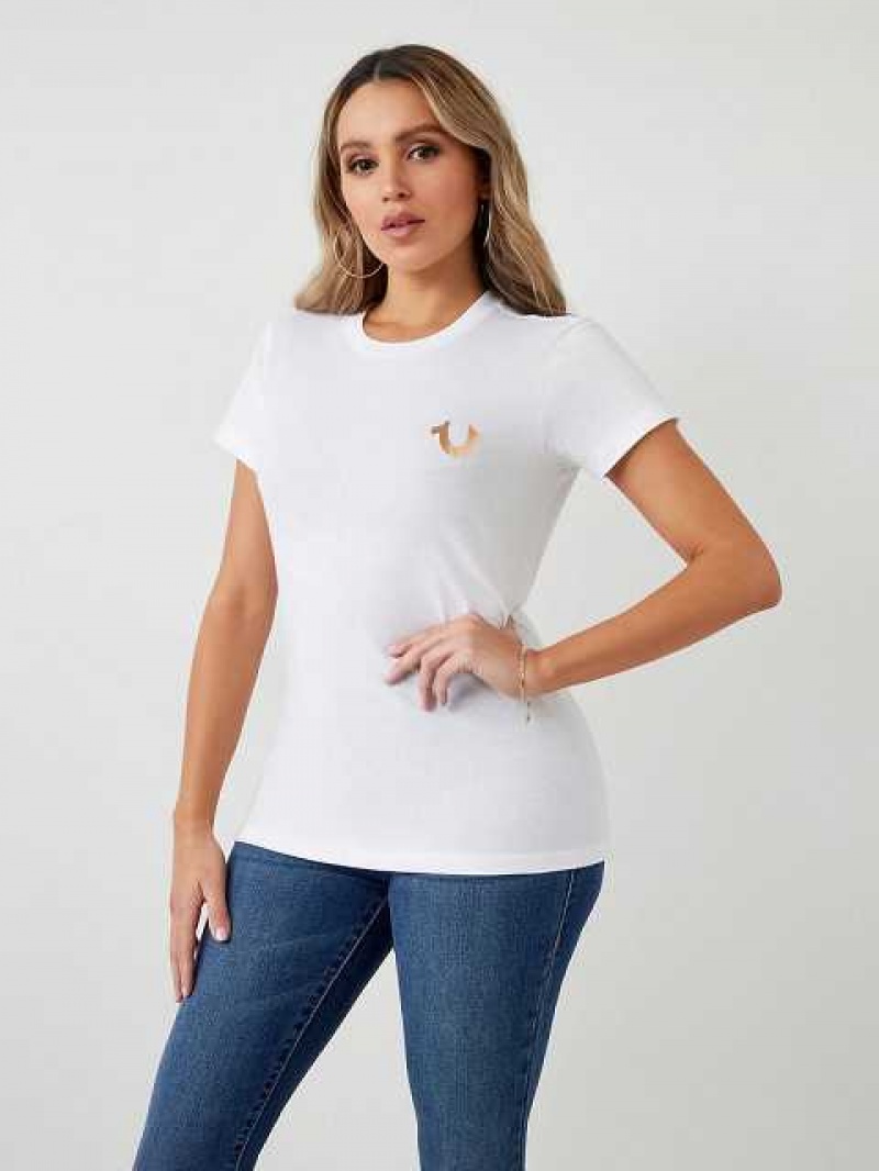 Camiseta True Religion Stud Location Estampadas Mujer Blancas | Colombia-FYHBUIX73