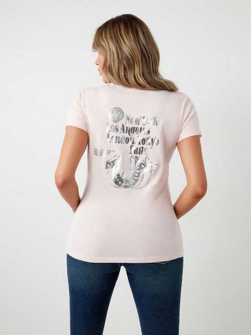 Camiseta True Religion Stud Location Estampadas Mujer Rosas | Colombia-EKUARTS61