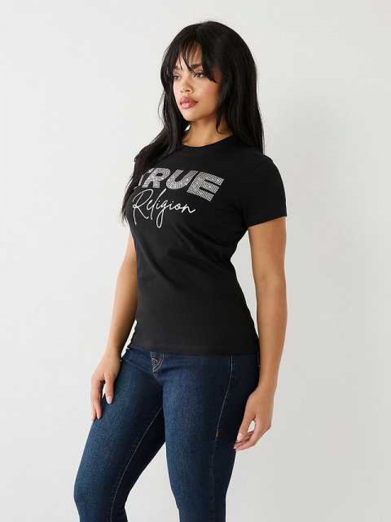 Camiseta True Religion Studded Logo Mujer Negras | Colombia-FYMGXTJ71