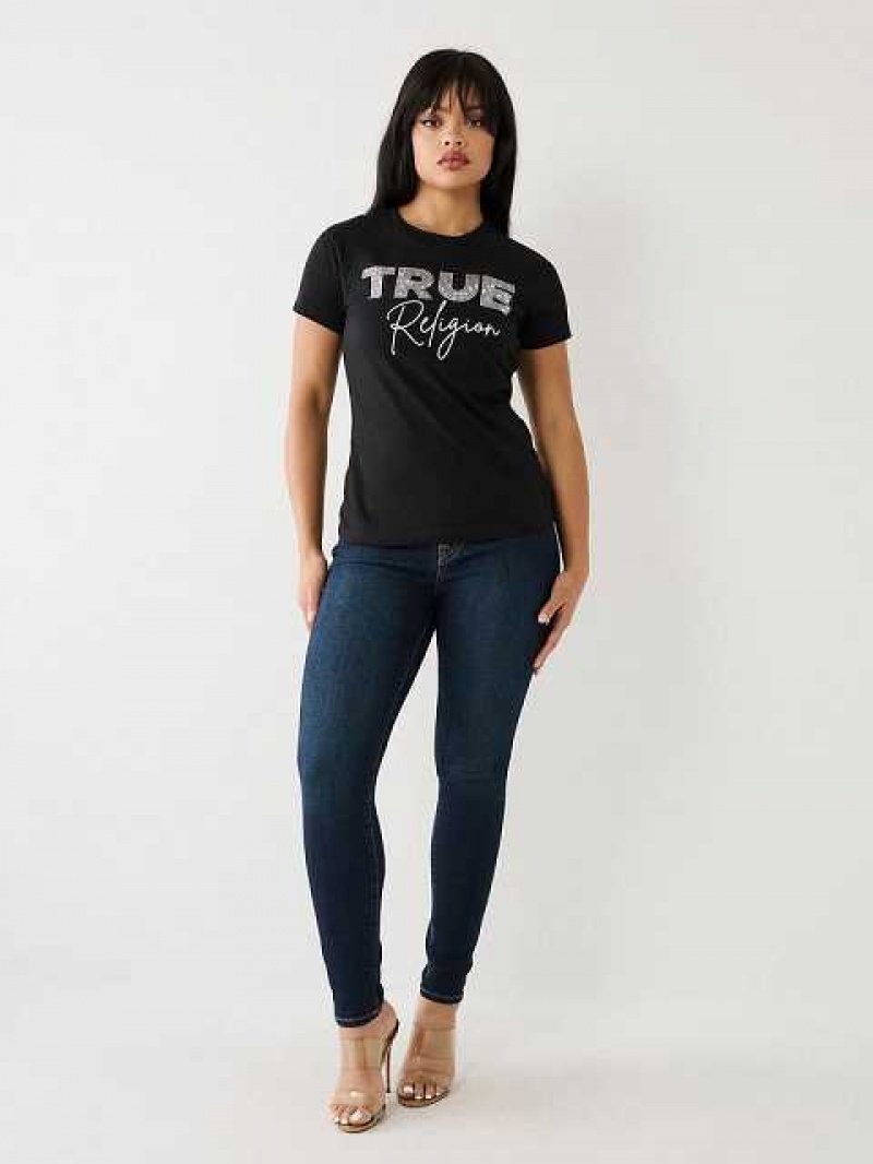 Camiseta True Religion Studded Logo Mujer Negras | Colombia-FYMGXTJ71