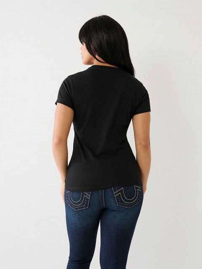 Camiseta True Religion Studded Logo Mujer Negras | Colombia-FYMGXTJ71