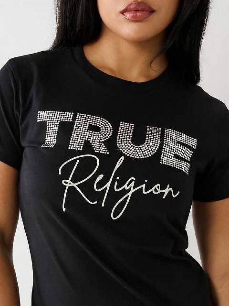 Camiseta True Religion Studded Logo Mujer Negras | Colombia-FYMGXTJ71