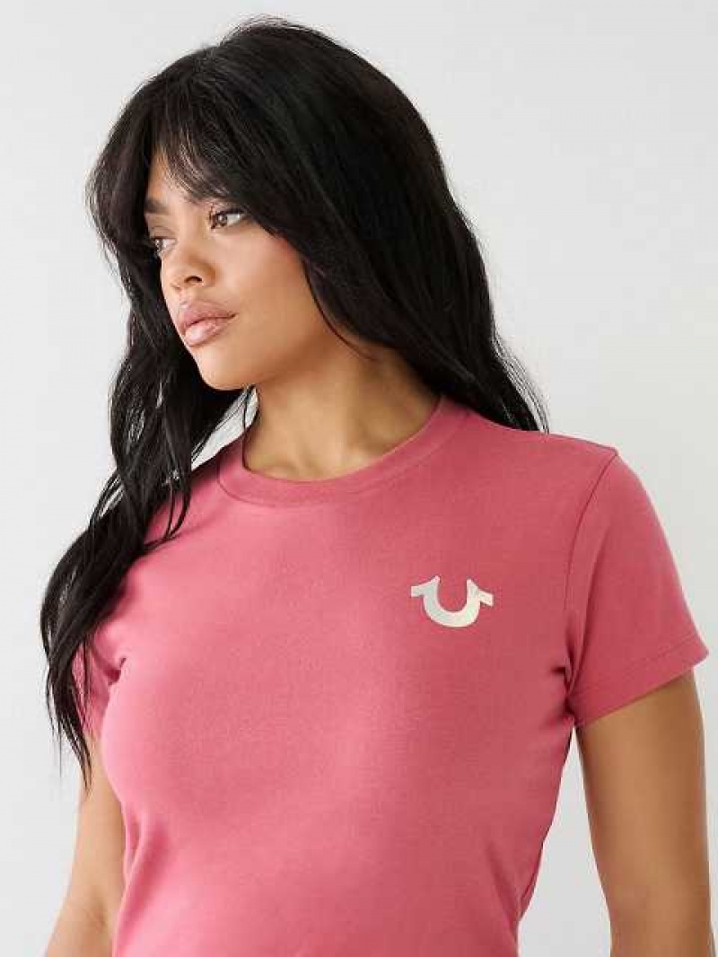 Camiseta True Religion Studded Logo Mujer Rosas | Colombia-LCZENOM29