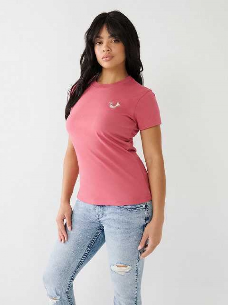 Camiseta True Religion Studded Logo Mujer Rosas | Colombia-LCZENOM29