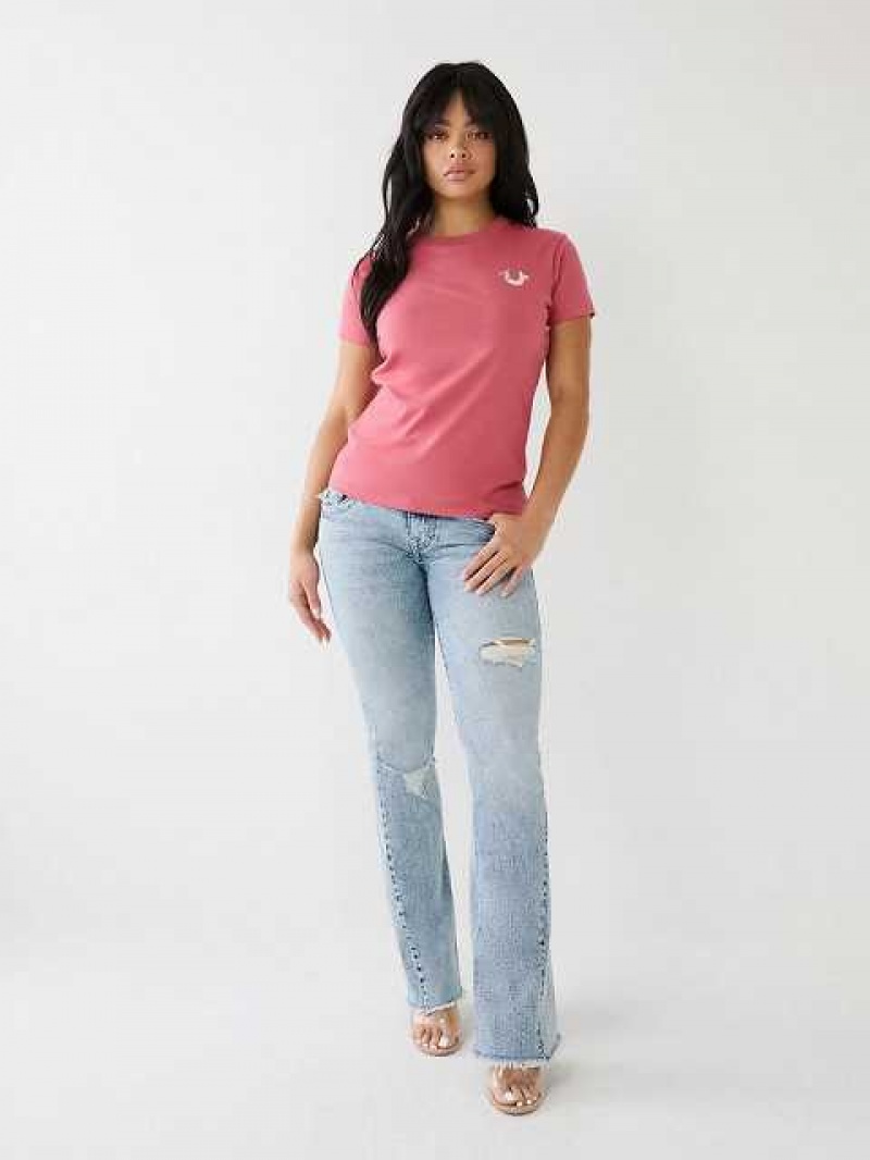 Camiseta True Religion Studded Logo Mujer Rosas | Colombia-LCZENOM29