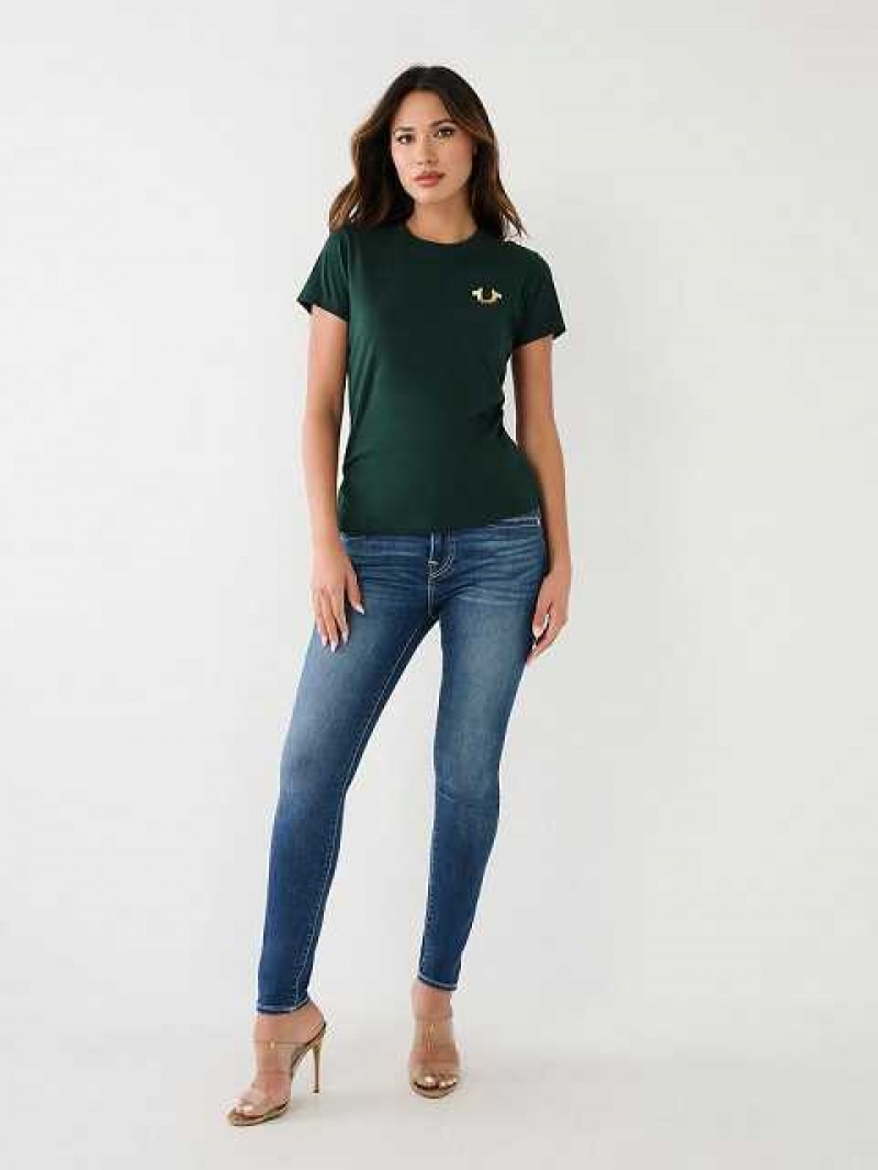 Camiseta True Religion Studded Logo Mujer Verde Oscuro | Colombia-EYCVLZX16