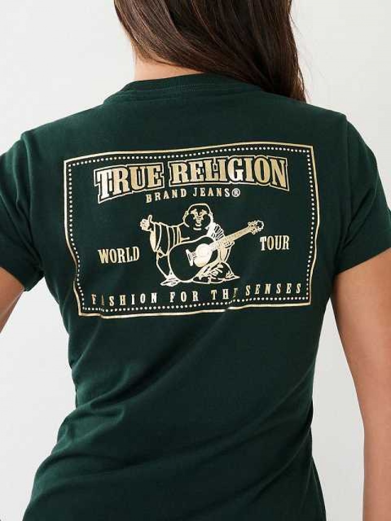 Camiseta True Religion Studded Logo Mujer Verde Oscuro | Colombia-EYCVLZX16