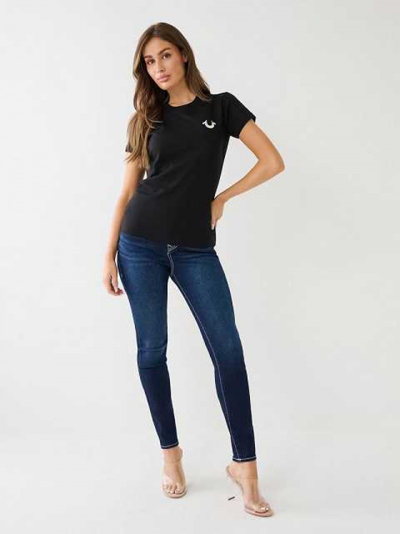 Camiseta True Religion Studded Logo Mujer Negras | Colombia-JZECDHP37