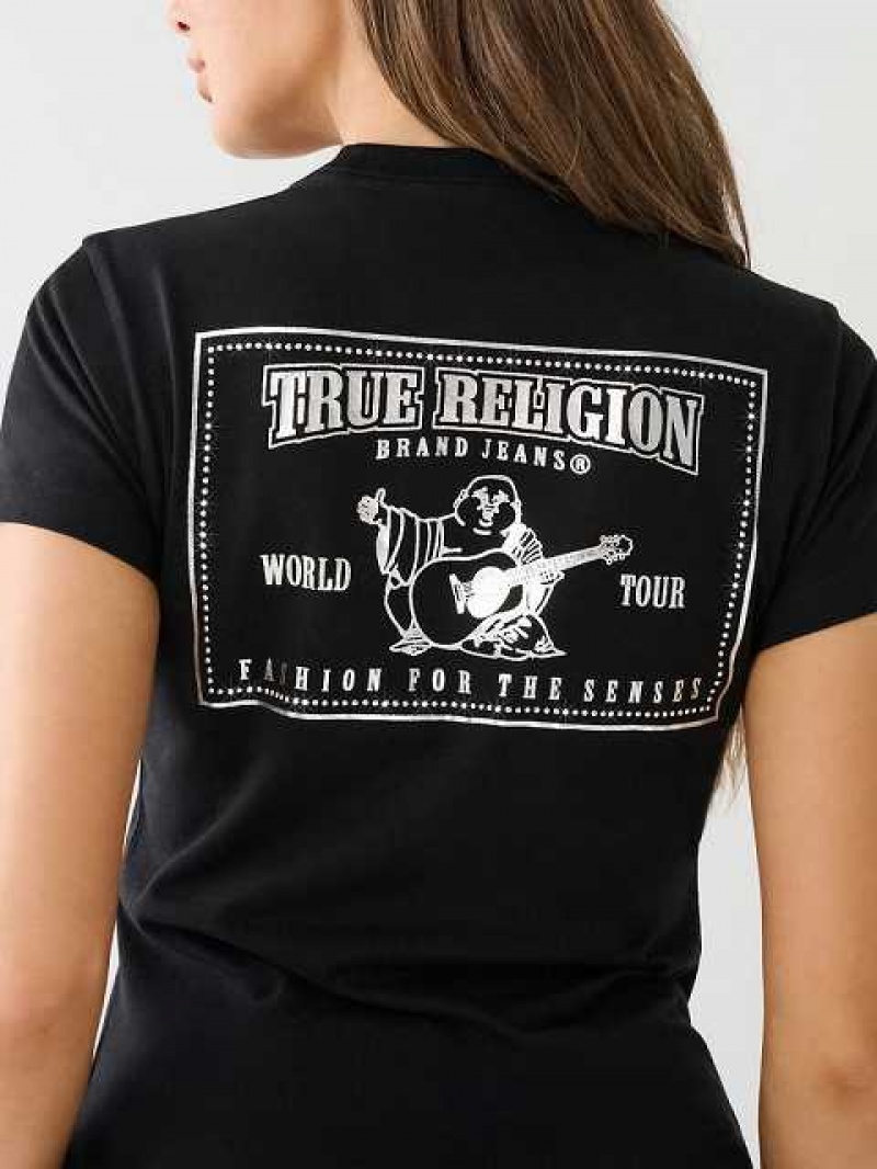 Camiseta True Religion Studded Logo Mujer Negras | Colombia-JZECDHP37