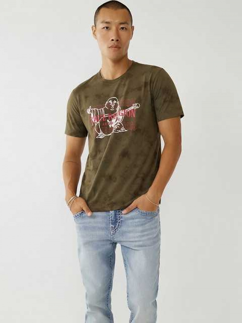 Camiseta True Religion Tie Dye Buddha Logo Hombre Verde Oliva | Colombia-TNJDAZB91