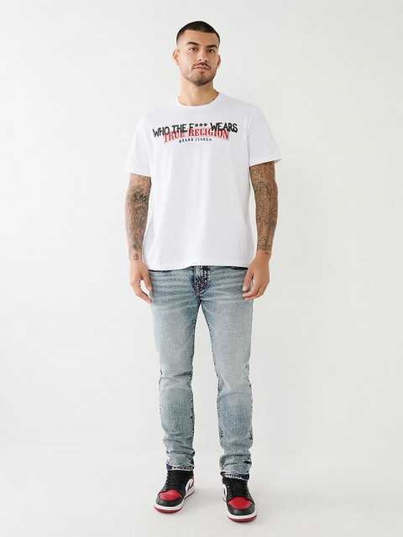 Camiseta True Religion Tr Billboard Logo Hombre Blancas | Colombia-RXTZDHB91