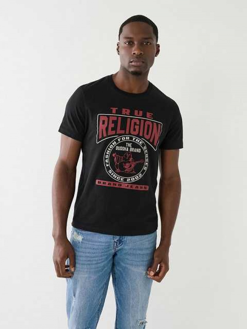 Camiseta True Religion Tr Buddha Logo Crew Neck Hombre Negras | Colombia-ZXKWGDC38