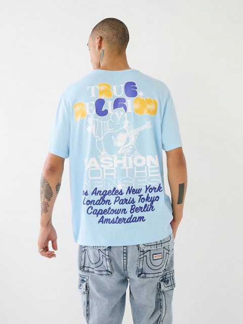 Camiseta True Religion Tr Graffiti Estampadas Relaxed Hombre Azules | Colombia-MHYKTGL65