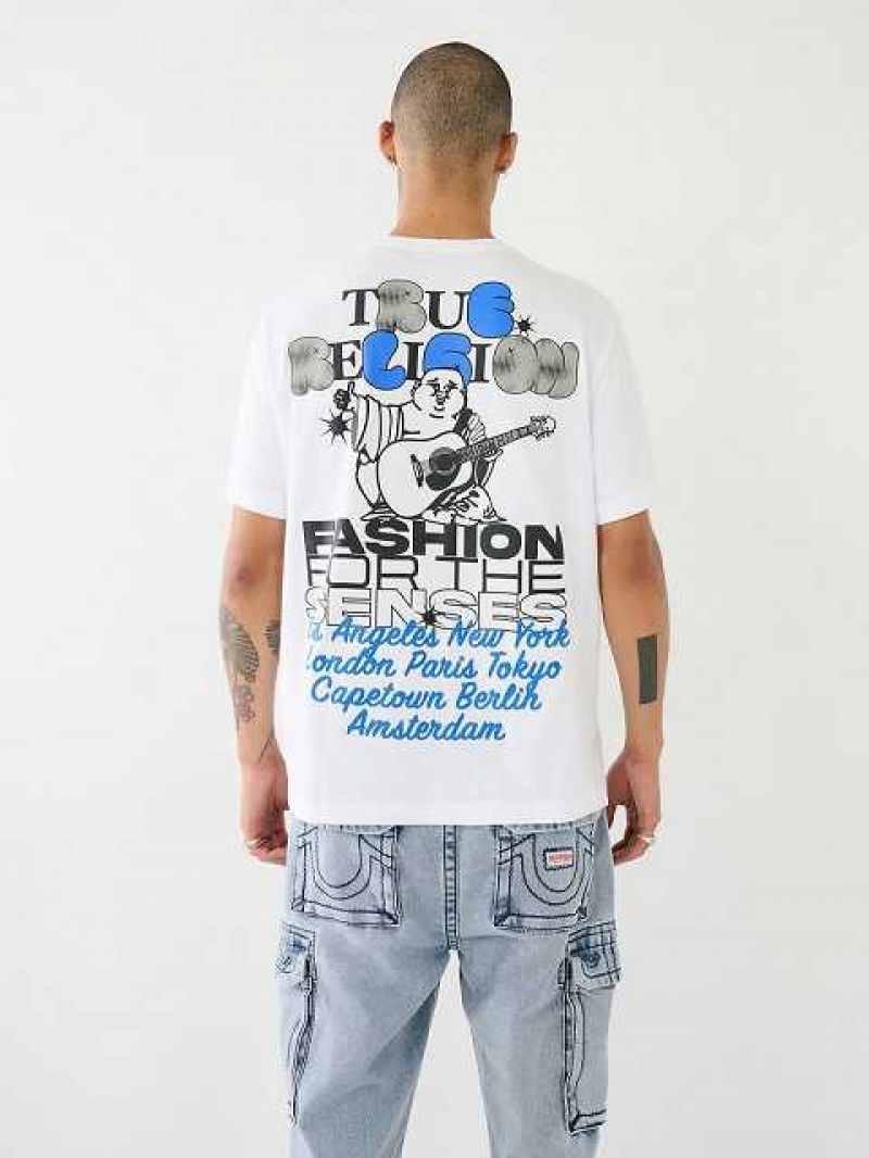 Camiseta True Religion Tr Graffiti Estampadas Relaxed Hombre Blancas | Colombia-YJACVZH79