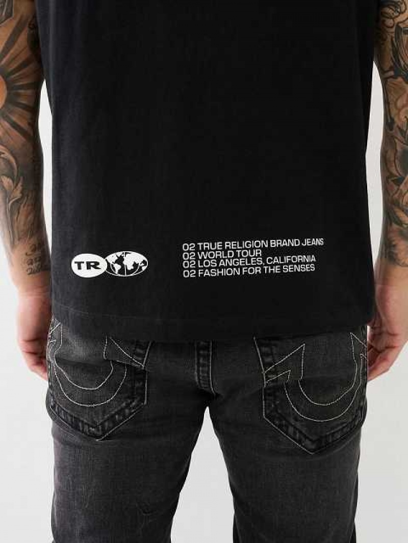 Camiseta True Religion Tr High Density Logo Hombre Negras | Colombia-OAQPCKD92