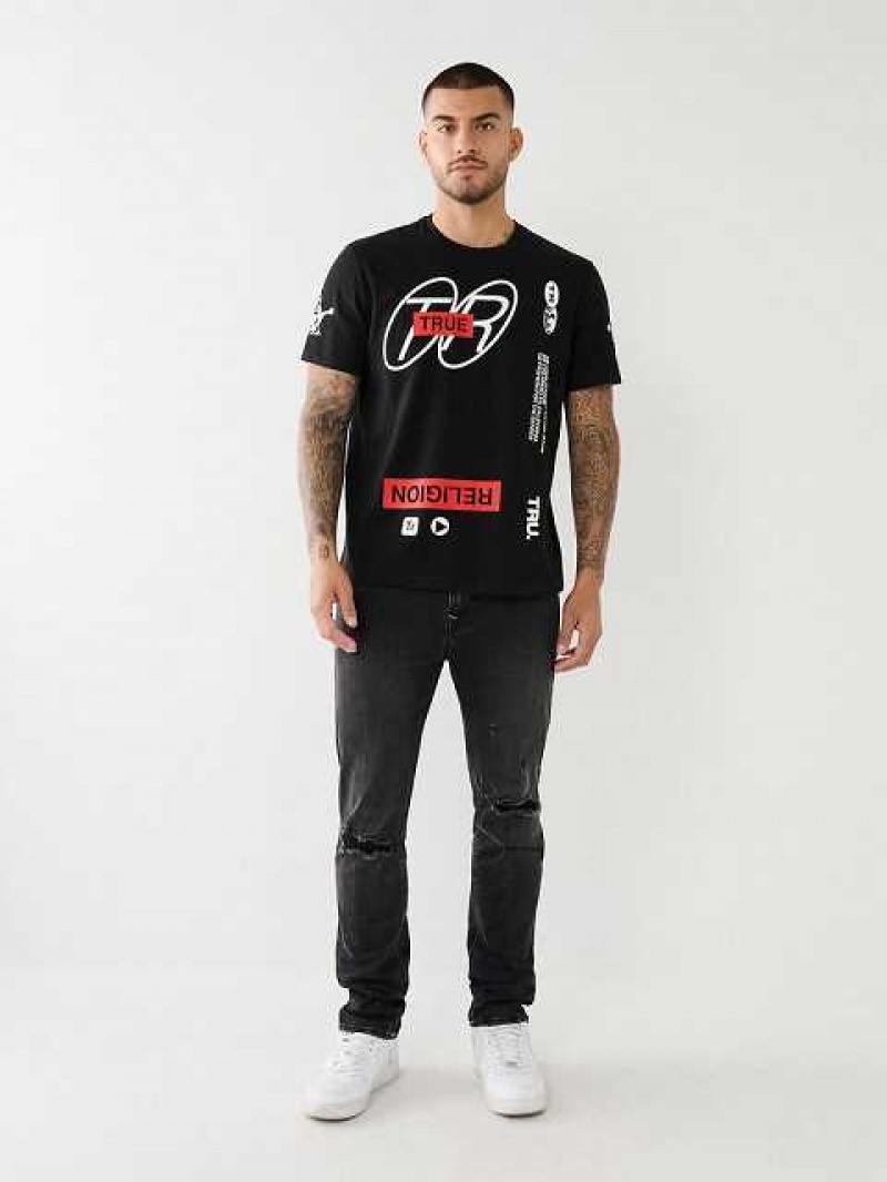 Camiseta True Religion Tr High Density Logo Hombre Negras | Colombia-OAQPCKD92