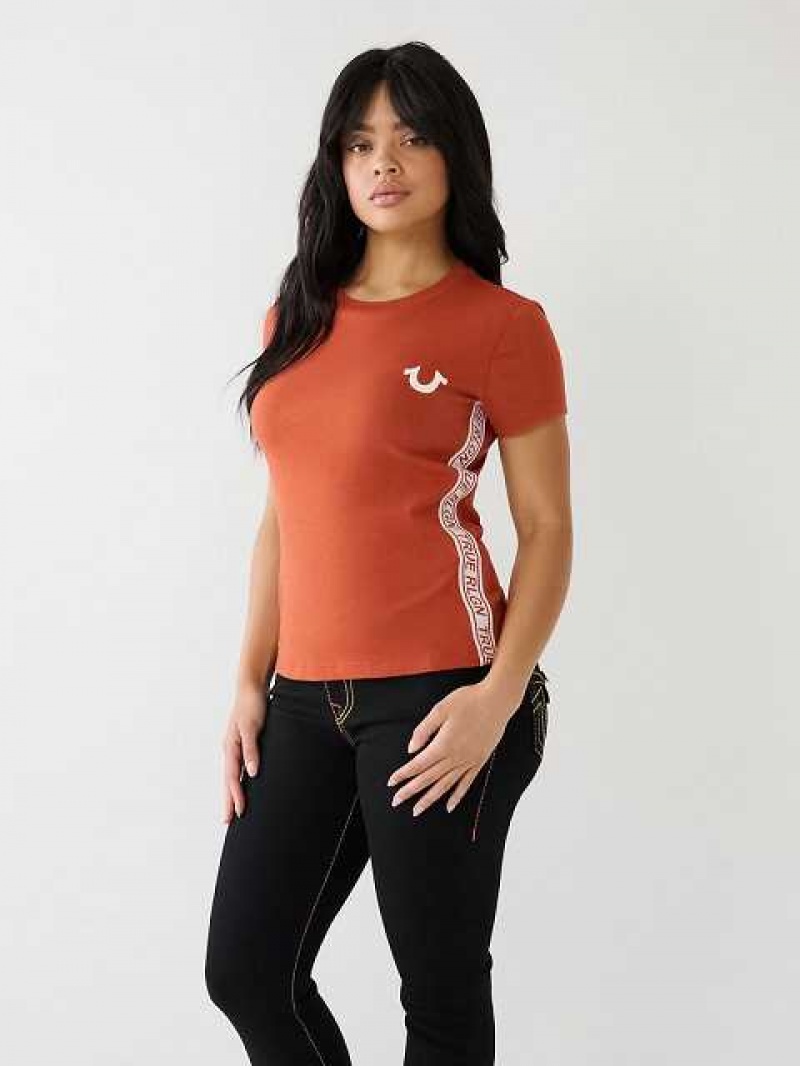 Camiseta True Religion Tr Logo Trim Slim Mujer Naranjas | Colombia-AUMLPRS37